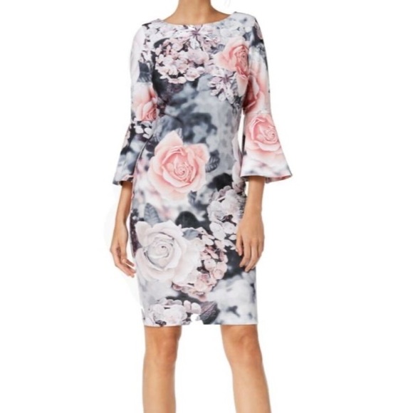 calvin klein floral bell sleeve sheath dress
